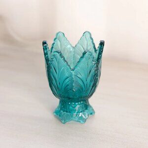 Vintage Fenton Dark Teal Glass 2-Way Floral Candleholder